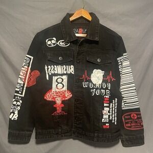 2APM Mens Denim Jacket Black American Street Vision Size Medium